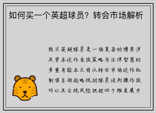 如何买一个英超球员？转会市场解析